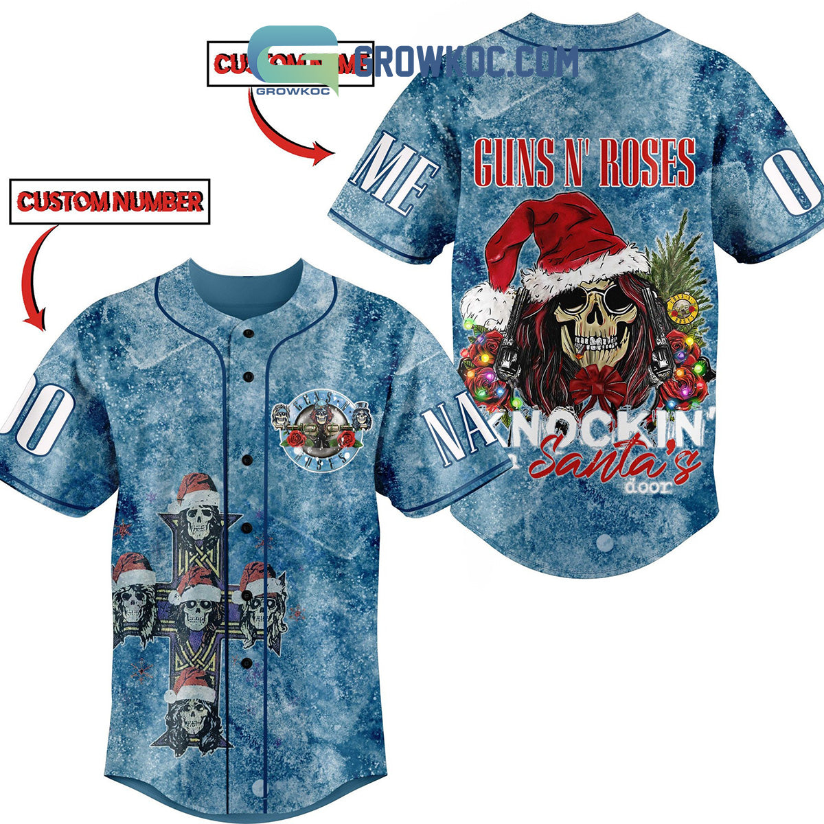 Gun N’ Roses Knockin’ On Santa’s Door Personalized Baseball Jersey baseball jersey product view 1