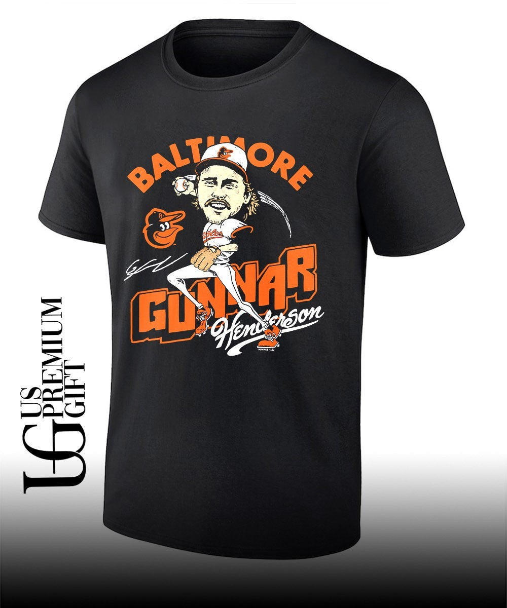 Gunnar Henderson player Baltimore Orioles baseball signature caricature shirt Unisex T-shirt, Sweatshirt, Hoodie, Long Sleeve Tee - T-Shirt, Sweatshirt, Hoodie
