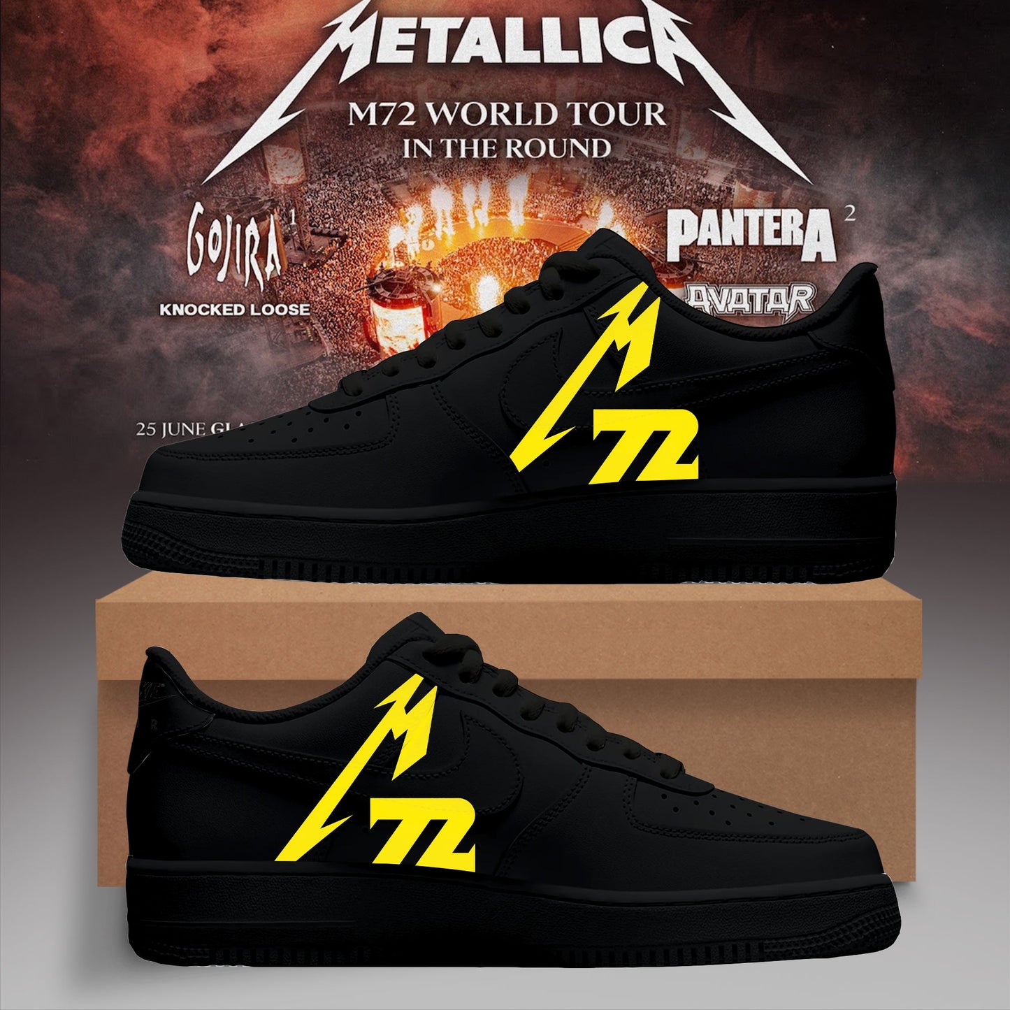 Metallica  M72 World Tour All Black Special Air Force 1 Shoes Unisex T-shirt, Sweatshirt, Hoodie, Long Sleeve Tee - T-Shirt, Sweatshirt, Hoodie