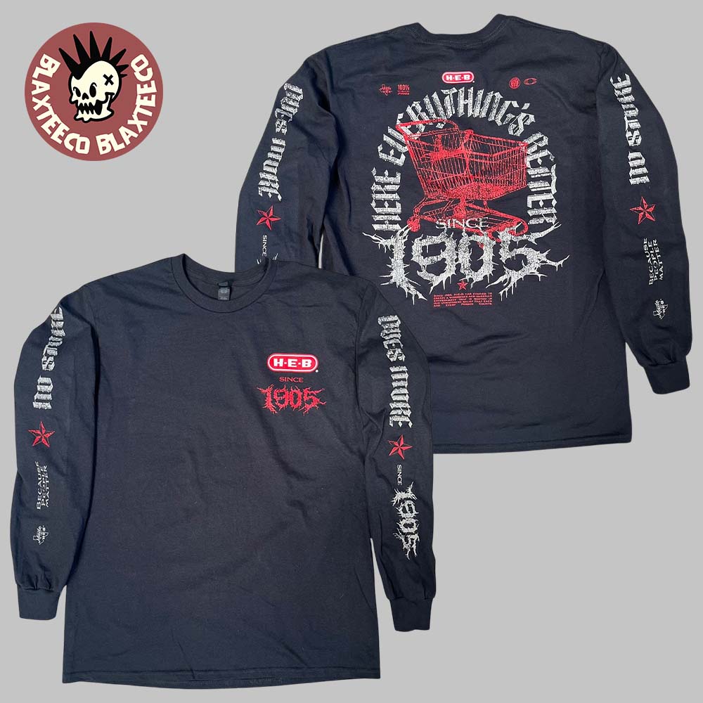 HEB Metal Tee Austin Texas x Connor Dwyer With The Health Alliance 2025 Shopping Cart Art All Over Print Long Sleeve Tee - T-Shirt, Sweatshirt, Hoodie