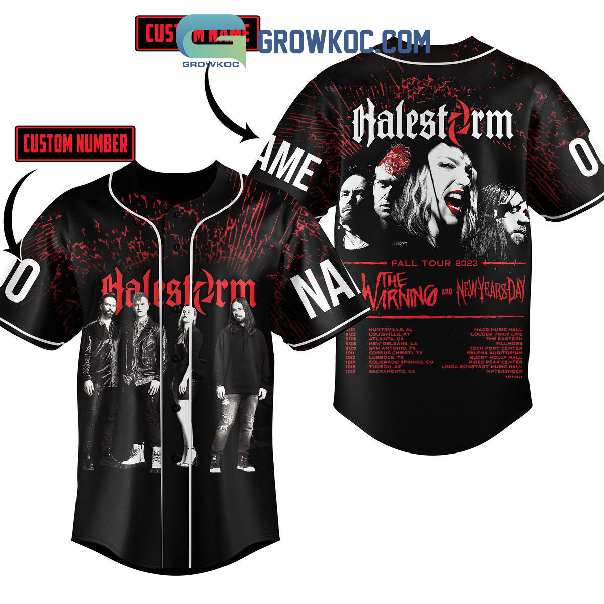 Halestorm Fall Tour 2023 The Warning And New Years Day Personalized Baseball Jersey baseball jersey product view 2
