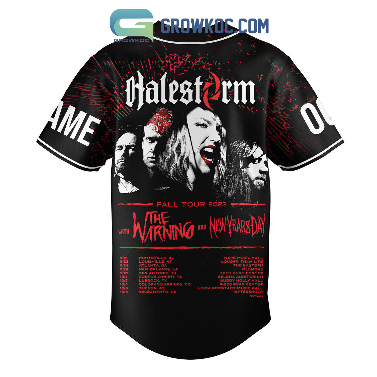 Halestorm Fall Tour 2023 The Warning And New Years Day Personalized Baseball Jersey baseball jersey product view 3