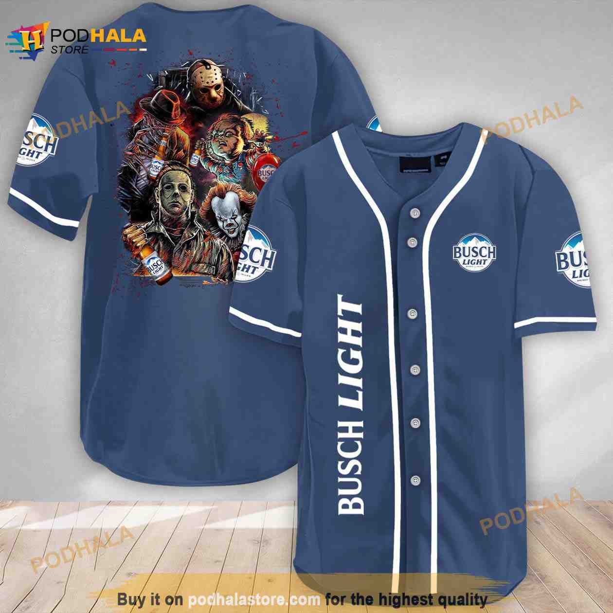 Halloween Horror Characters Busch Light 3d Baseball Jersey baseball jersey product view 1