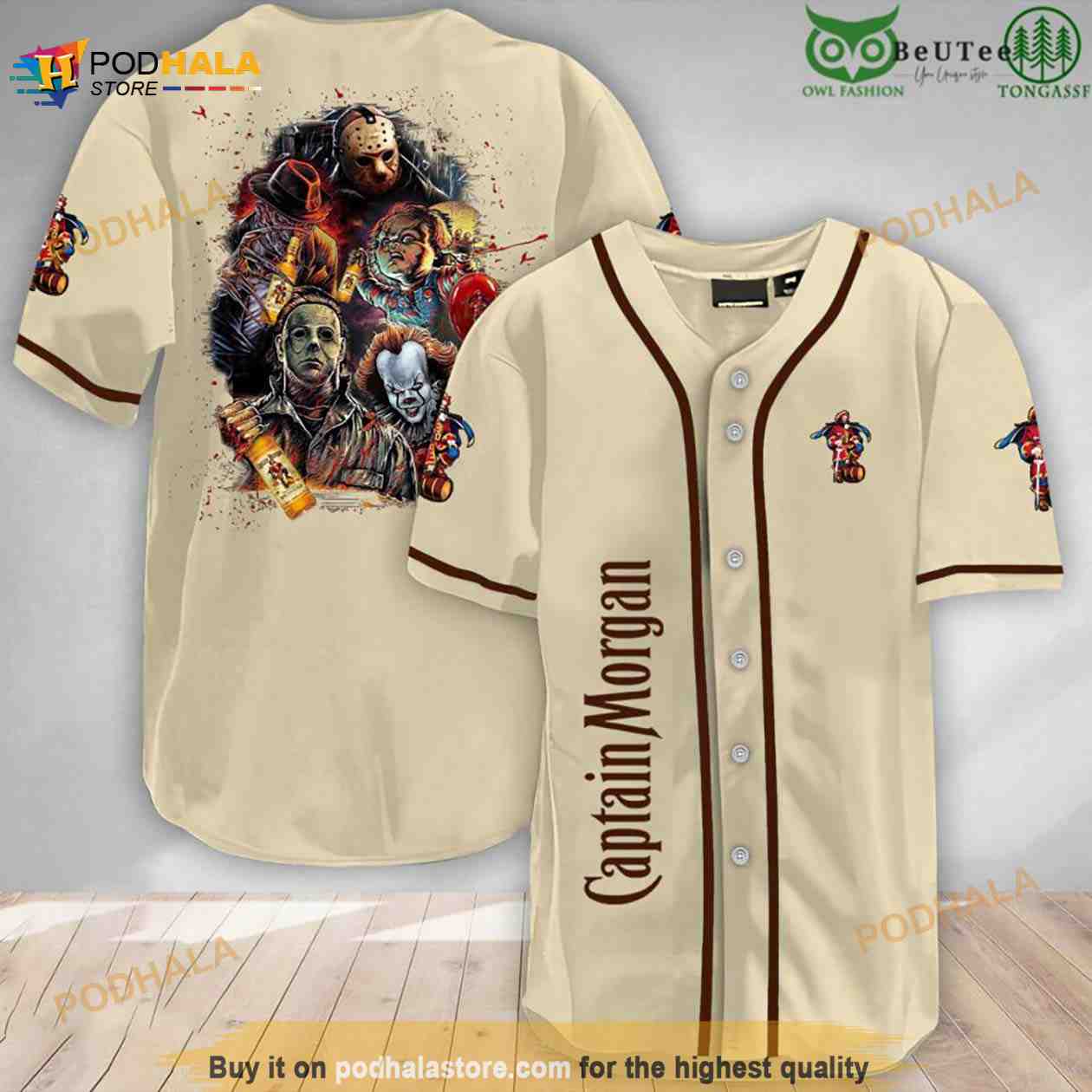 Halloween Horror Characters Captain Morgan 3d Baseball Jersey Shirt baseball jersey product view 1