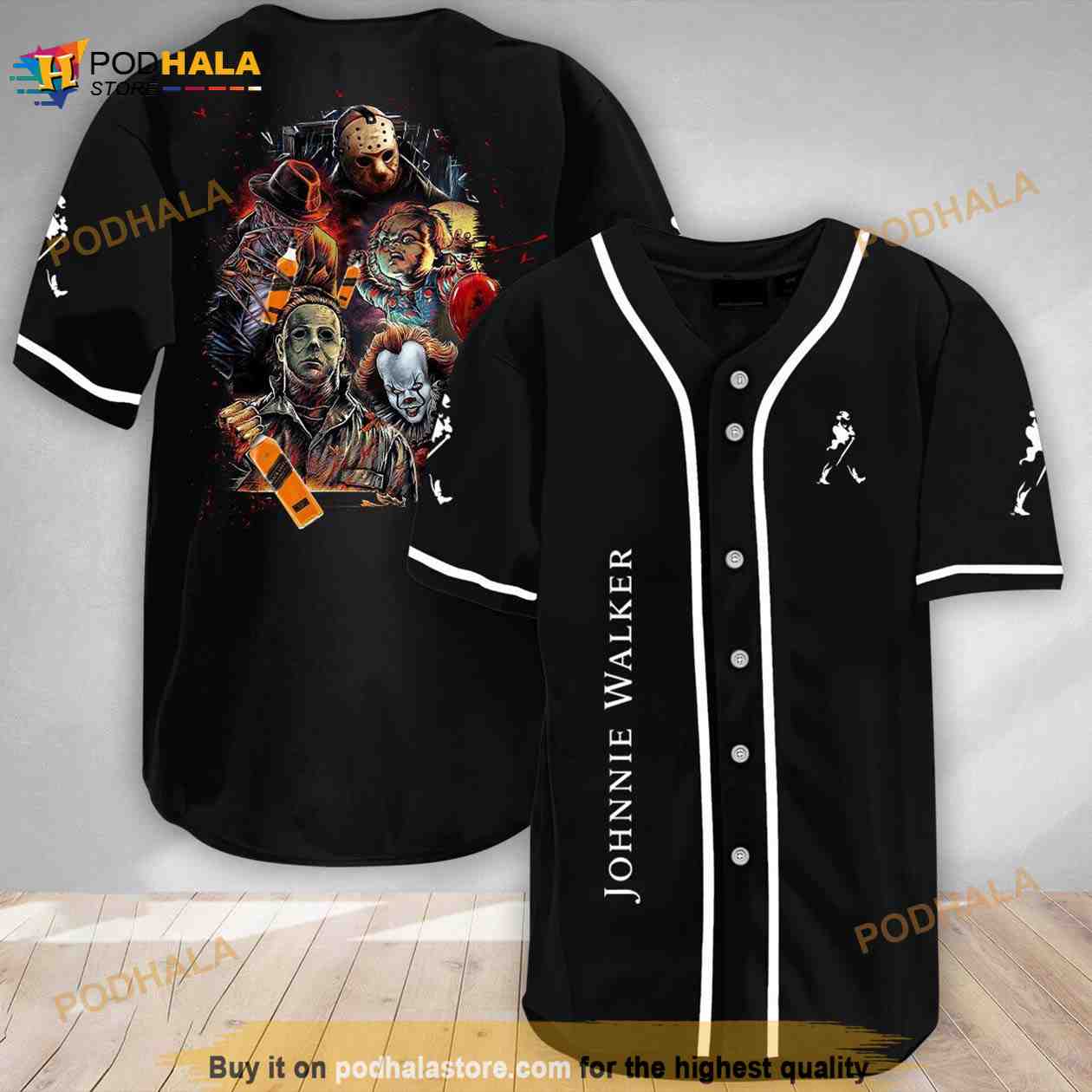 Halloween Horror Characters Johnnie Walker 3d Baseball Jersey baseball jersey product view 1