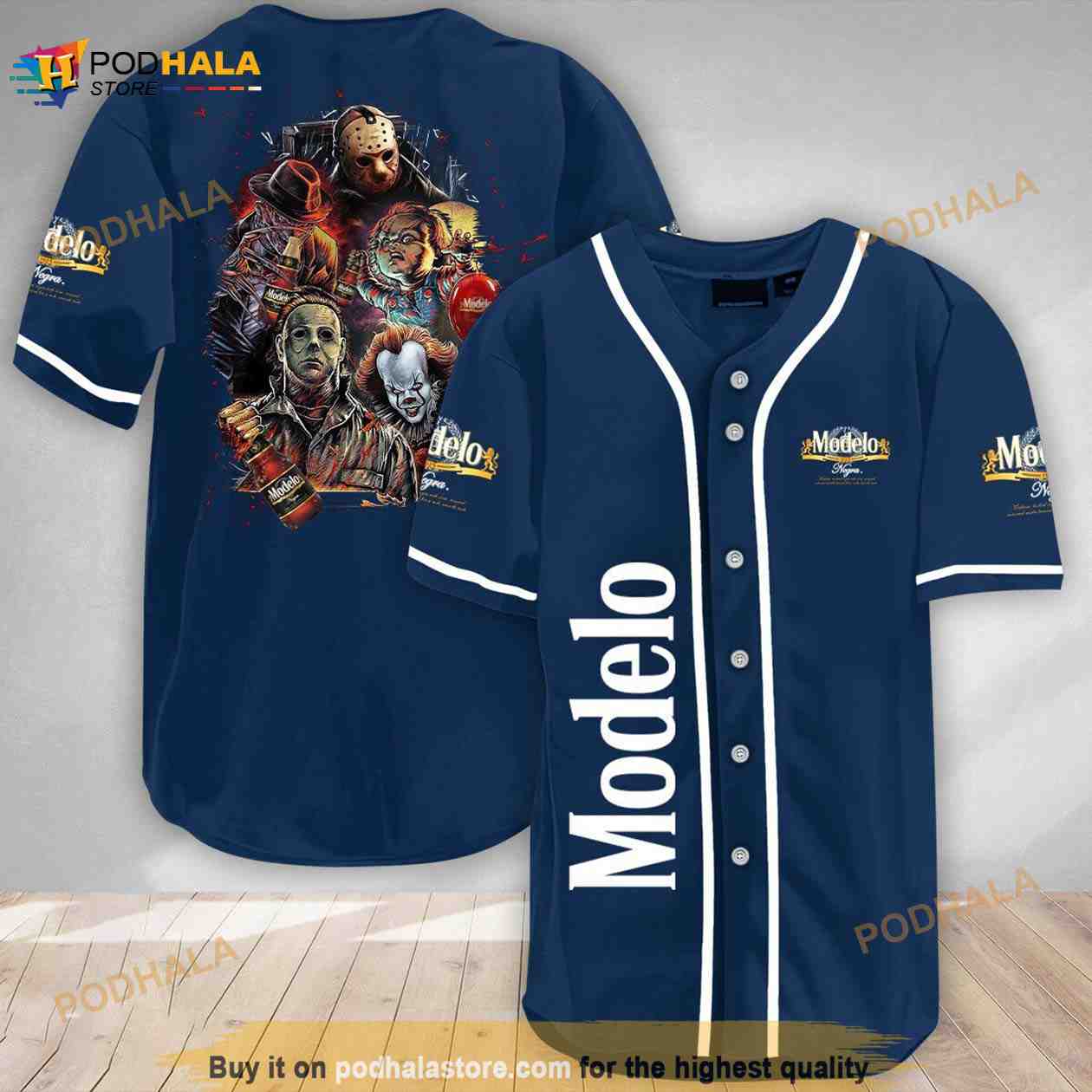 Halloween Horror Characters Modelo Beer 3d Baseball Jersey baseball jersey product view 1