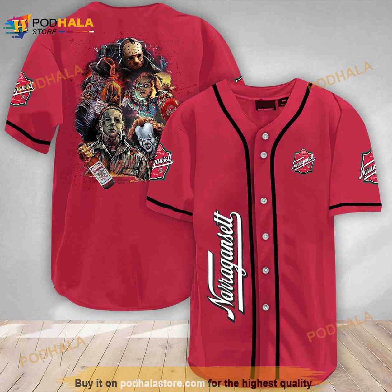 Halloween Horror Characters Narragansett Beer 3d Baseball Jersey baseball jersey product view 1