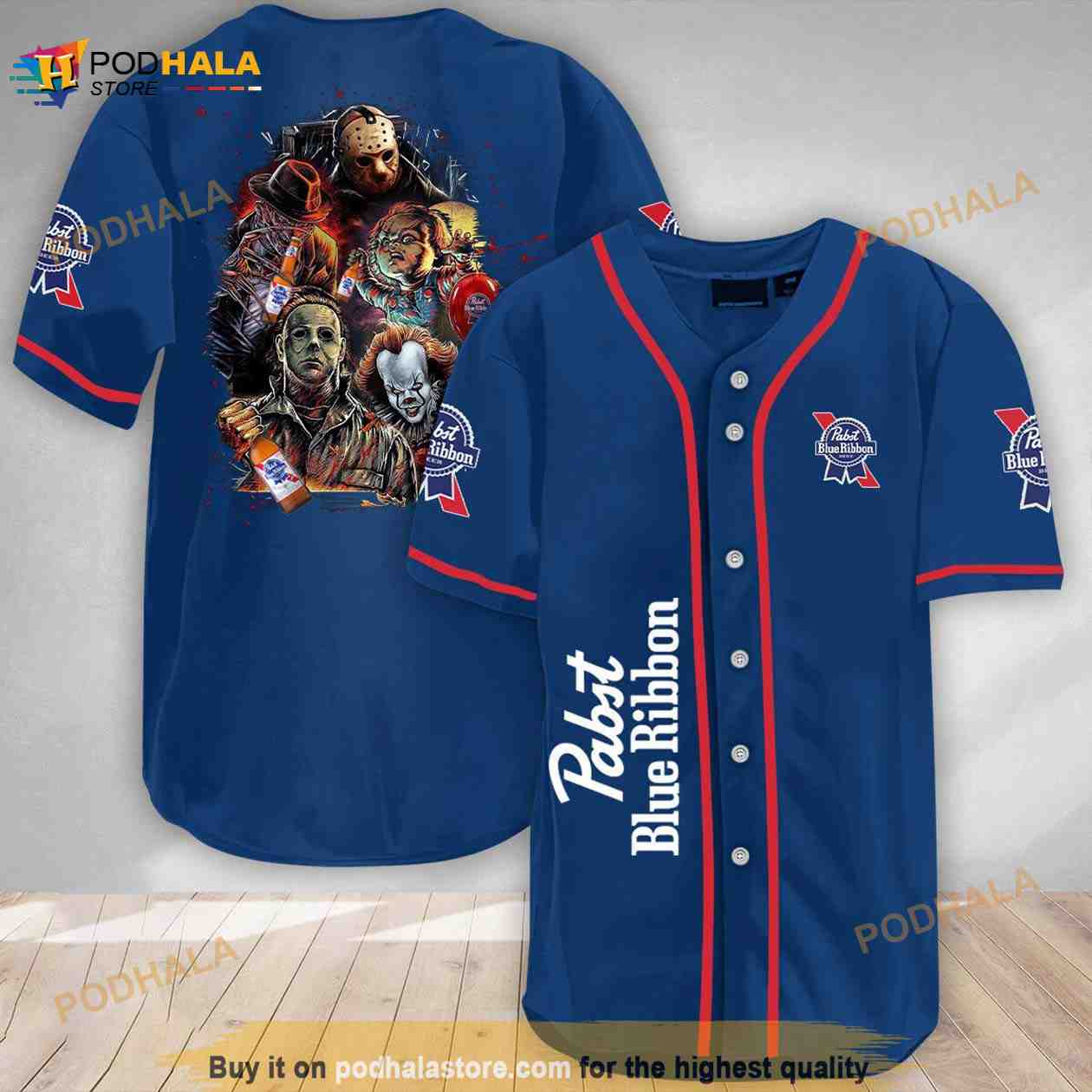 Halloween Horror Characters Pabst Blue Ribbon 3d Baseball Jersey baseball jersey product view 1