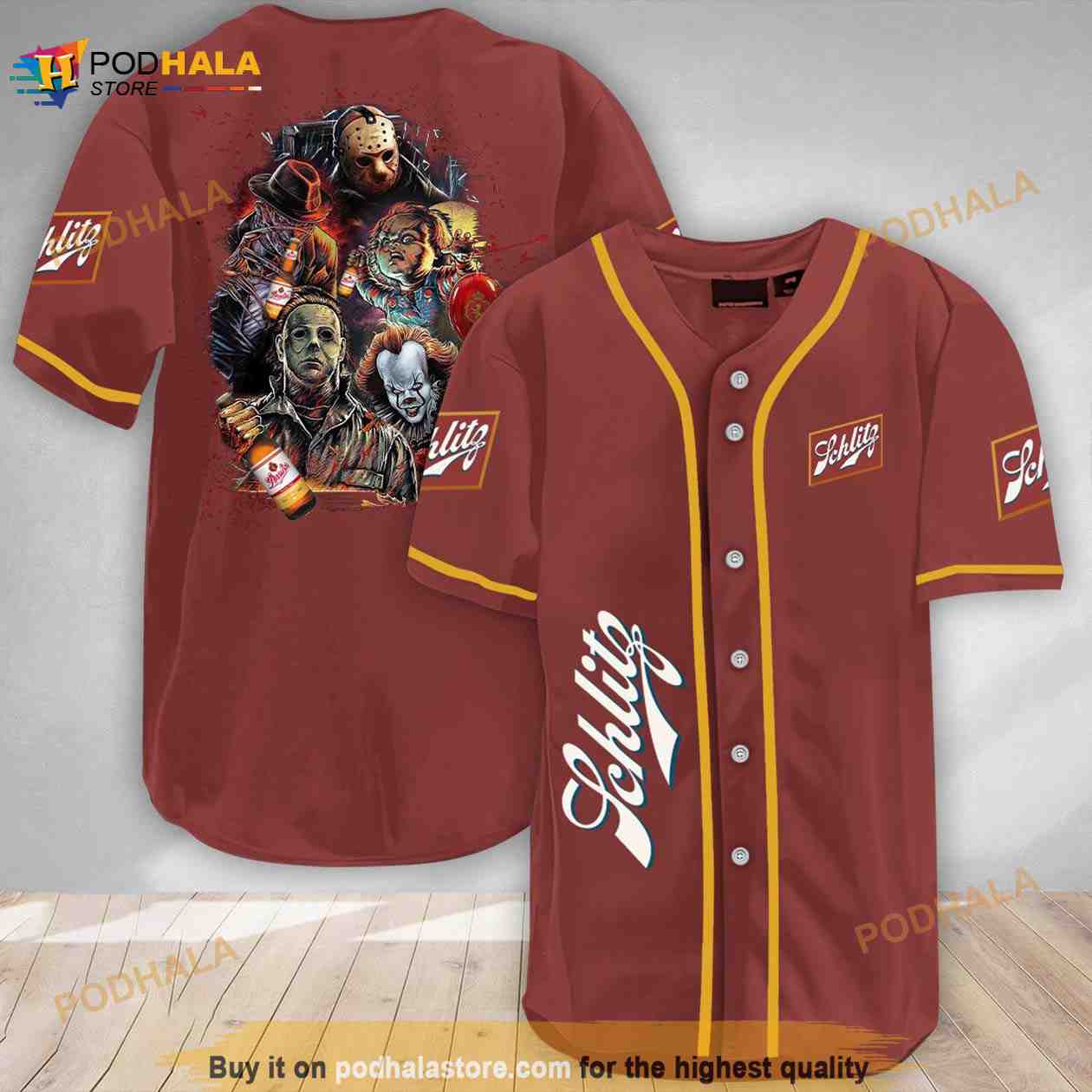 Halloween Horror Characters Schlitz Beer 3d Baseball Jersey baseball jersey product view 1