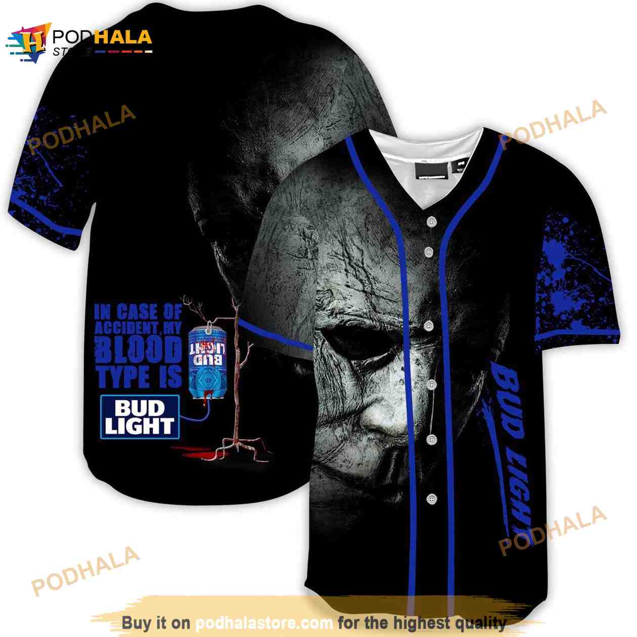 Halloween Horror Michael Myers Bud Light 3d Baseball Jersey baseball jersey product view 1