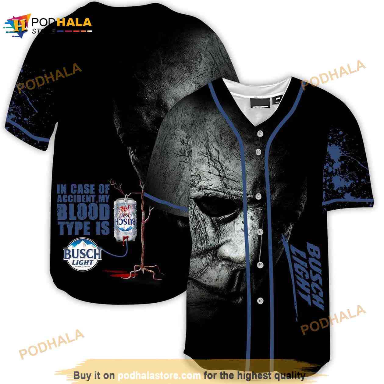 Halloween Horror Michael Myers Busch Light 3d Baseball Jersey baseball jersey product view 1