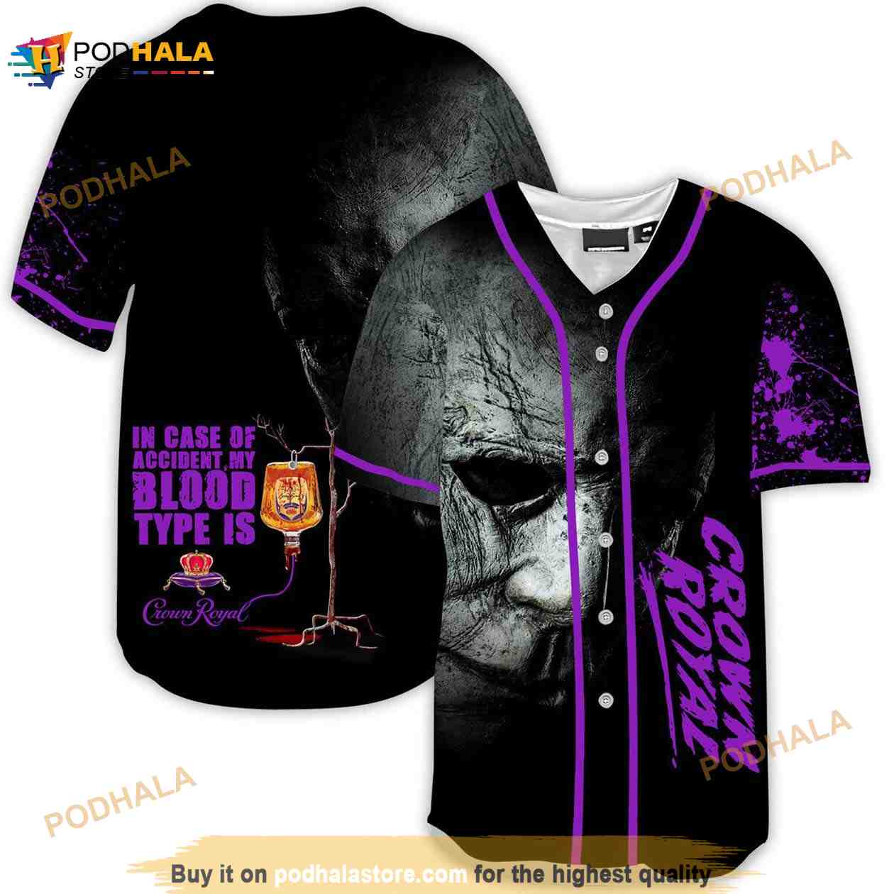 Halloween Horror Michael Myers Crown Royal 3d Baseball Jersey baseball jersey product view 1