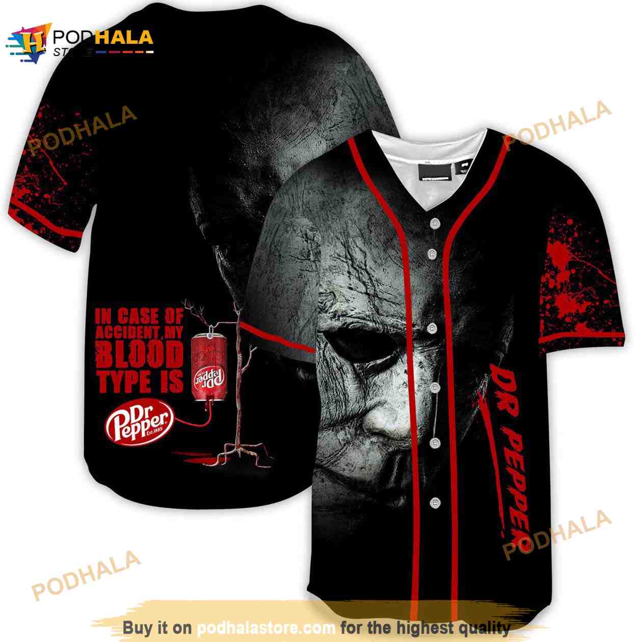 Halloween Horror Michael Myers Dr Pepper 3d Baseball Jersey baseball jersey product view 1