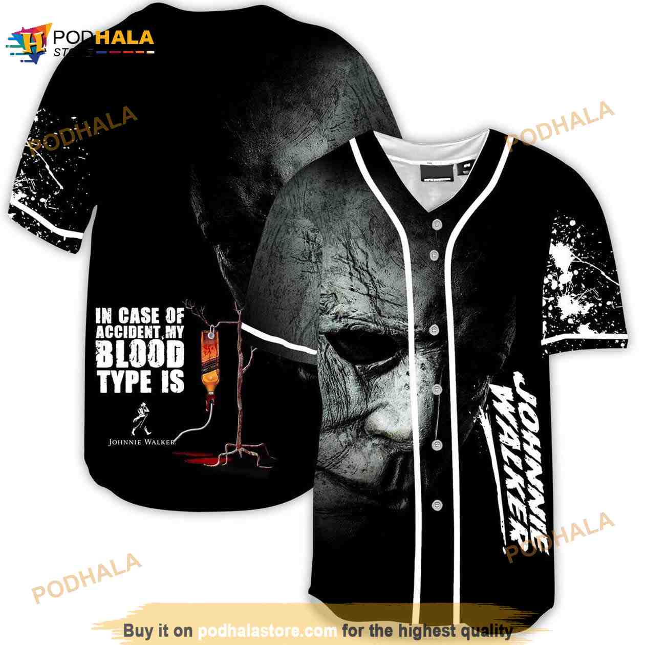 Halloween Horror Michael Myers Johnnie Walker 3d Baseball Jersey baseball jersey product view 1