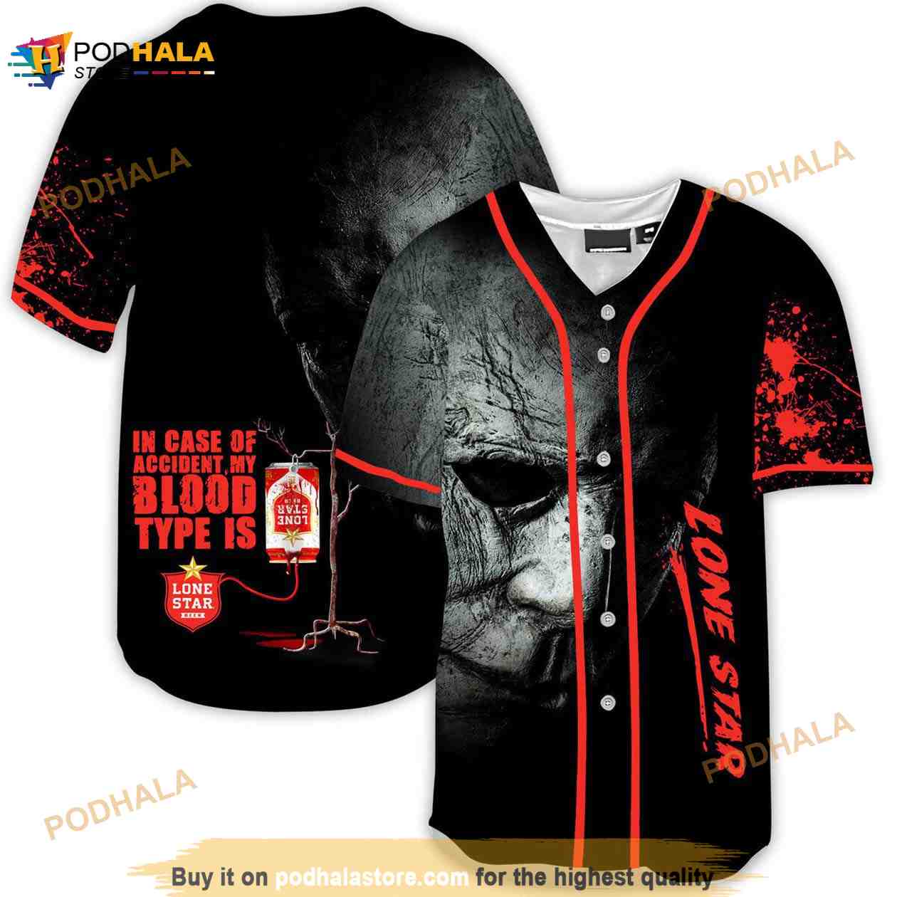 Halloween Horror Michael Myers Lone Star 3d Baseball Jersey baseball jersey product view 1