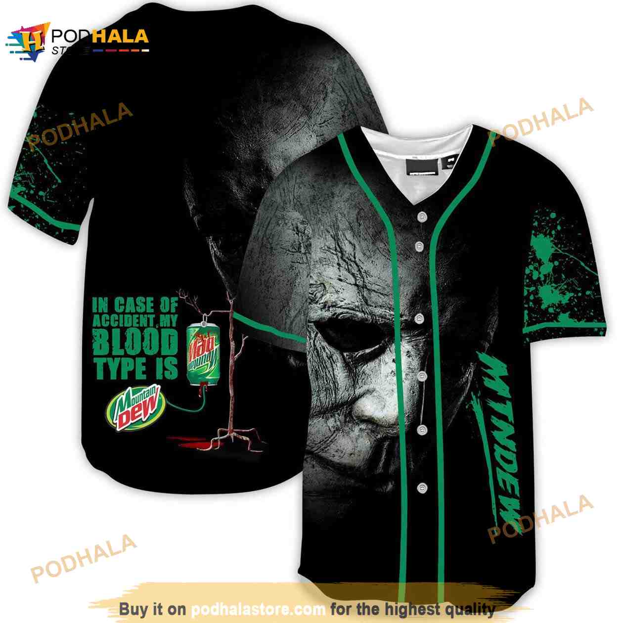 Halloween Horror Michael Myers Mountain Dew 3d Baseball Jersey baseball jersey product view 1
