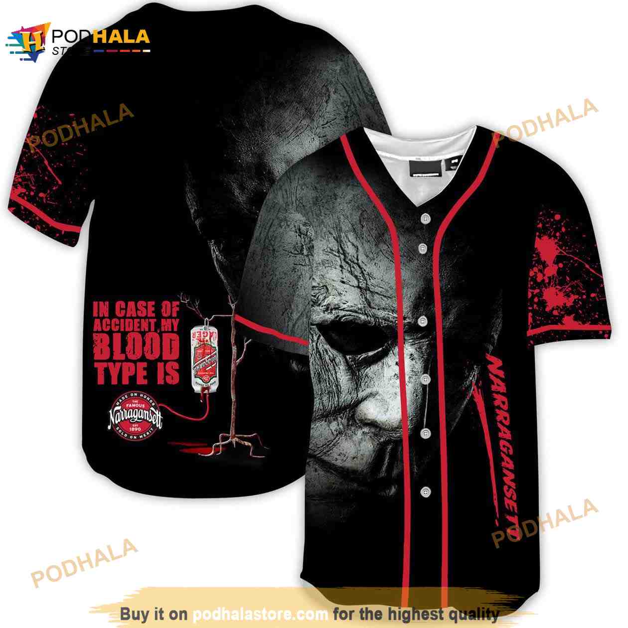 Halloween Horror Michael Myers Narragansett Beer 3d Baseball Jersey baseball jersey product view 1