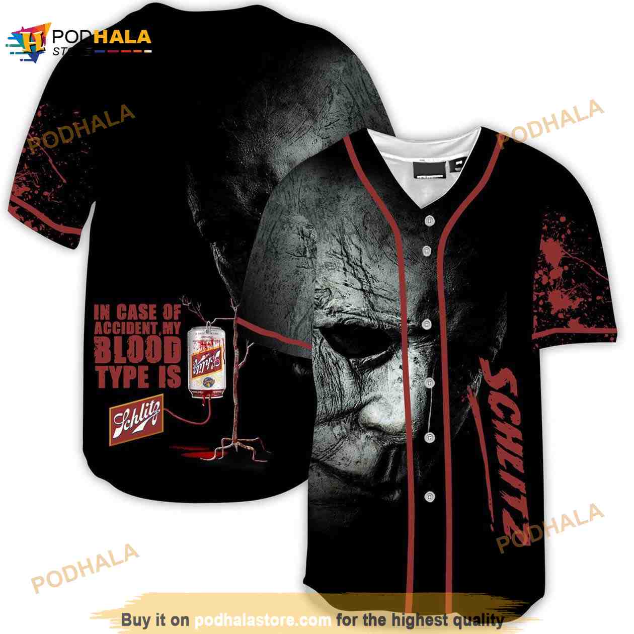 Halloween Horror Michael Myers Schlitz Beer 3d Baseball Jersey baseball jersey product view 1