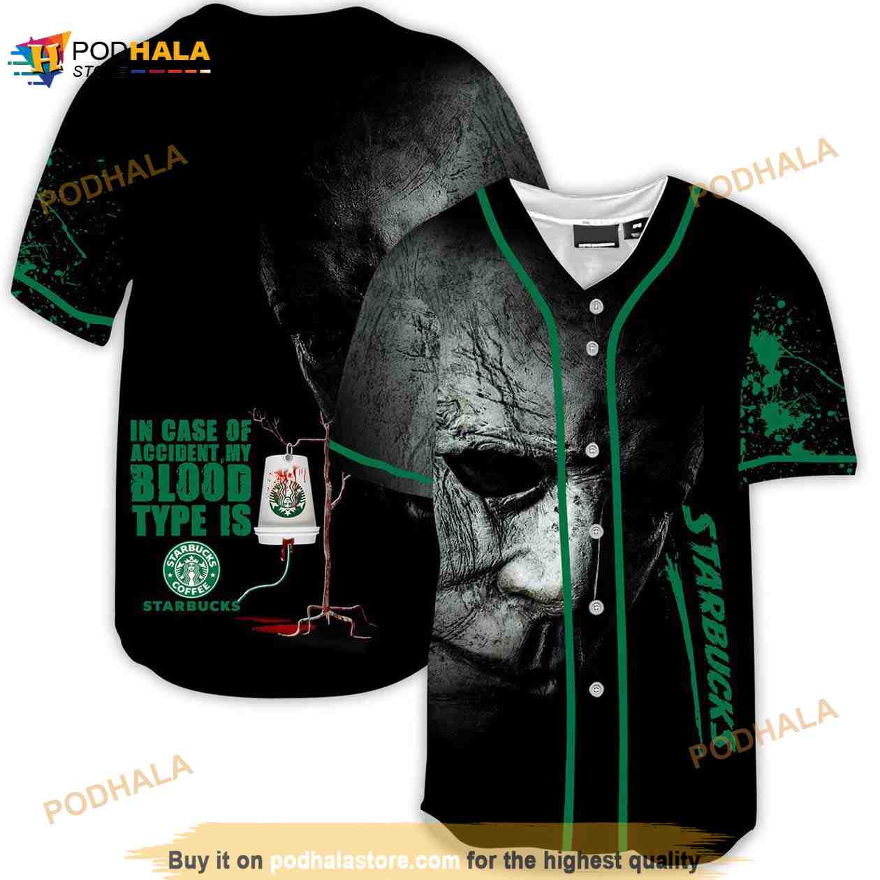 Halloween Horror Michael Myers Starbucks 3d Baseball Jersey baseball jersey product view 1