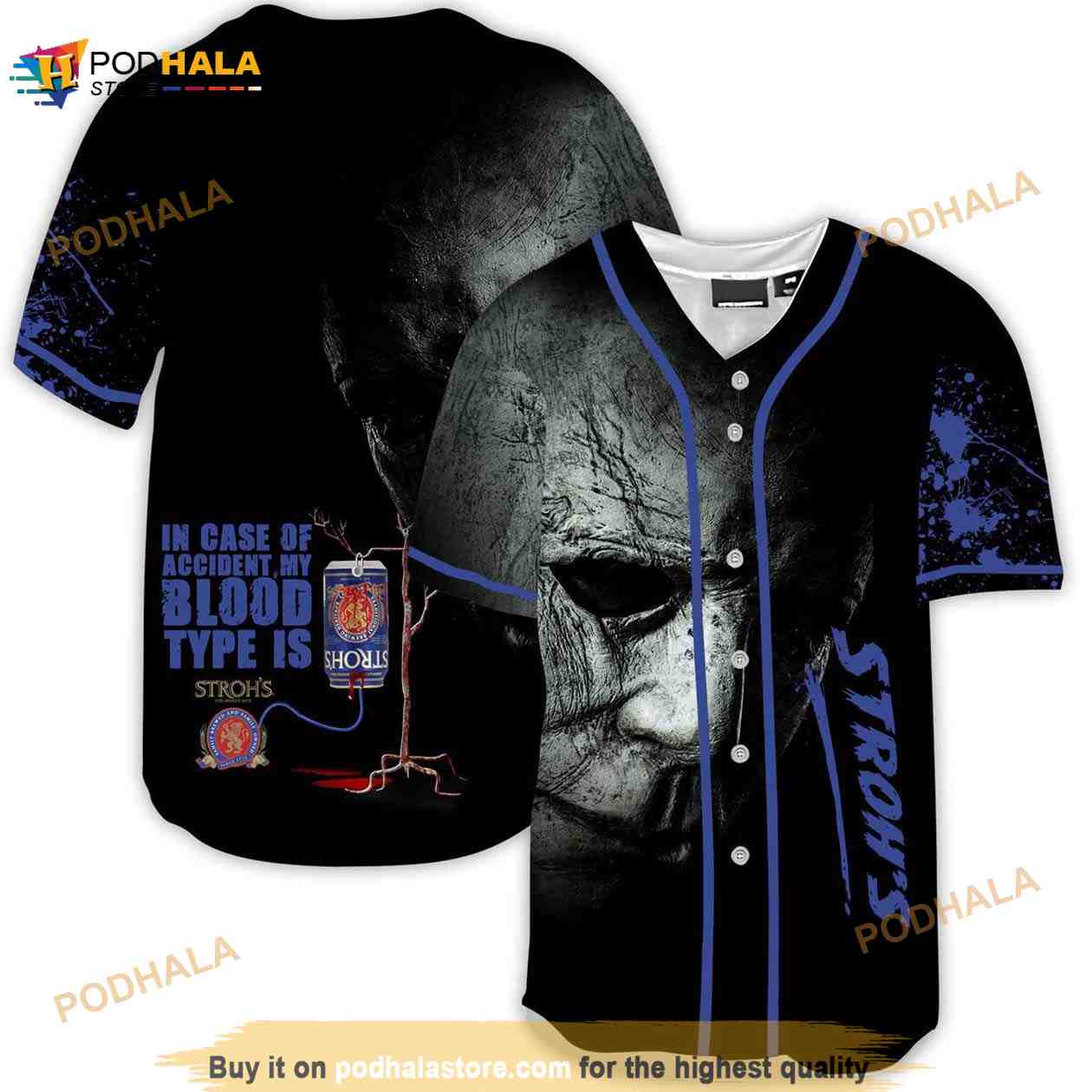 Halloween Horror Michael Myers Stroh’s Beer 3d Baseball Jersey baseball jersey product view 1
