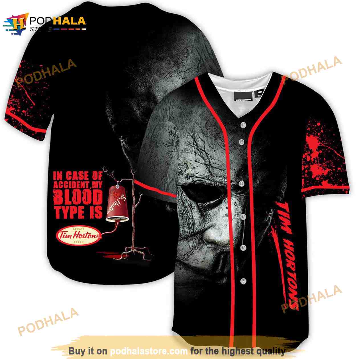 Halloween Horror Michael Myers Tim Hortons 3d Baseball Jersey baseball jersey product view 1