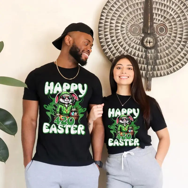 Happy 420 Easter Funny Smoking Bunny - Adult & Kids T-Shirts, Sweatshirts & Hoodies apparel design preview 1