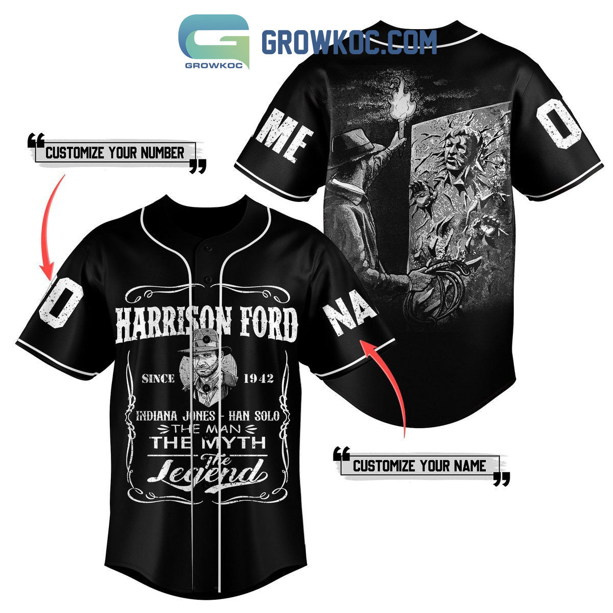 Harrison Ford Indiana Jones Han Solo The Legend Personalized Baseball Jersey baseball jersey product view 1
