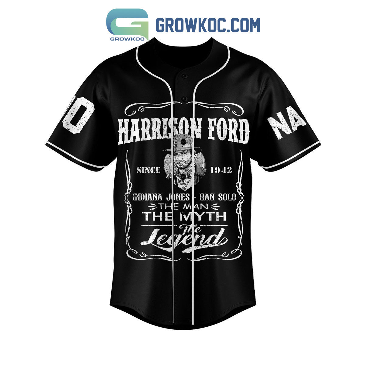 Harrison Ford Indiana Jones Han Solo The Legend Personalized Baseball Jersey baseball jersey product view 2