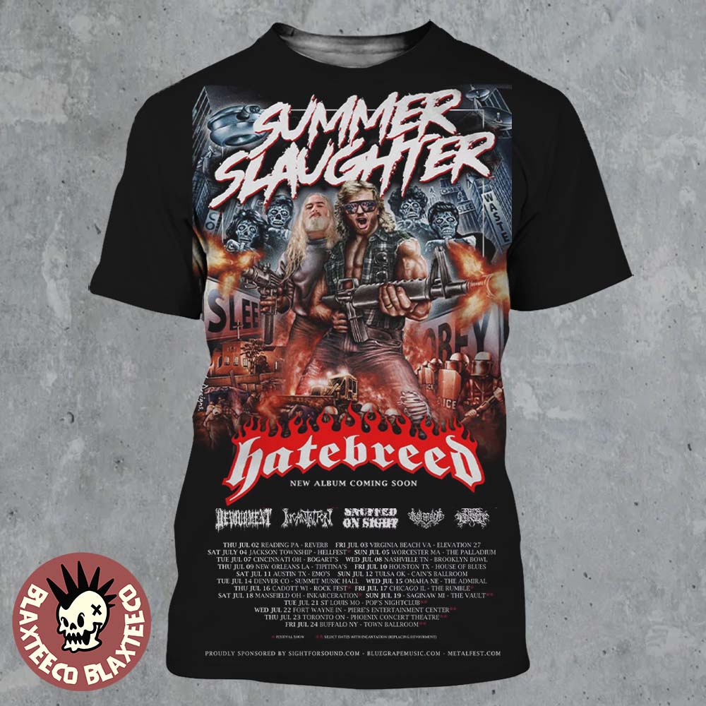 Hatebreed Summer Slaughter Tour 2026 Part 1 Schedule Dates All Over Print Shirt Unisex T-shirt, Sweatshirt, Hoodie, Long Sleeve Tee - T-Shirt, Sweatshirt, Hoodie