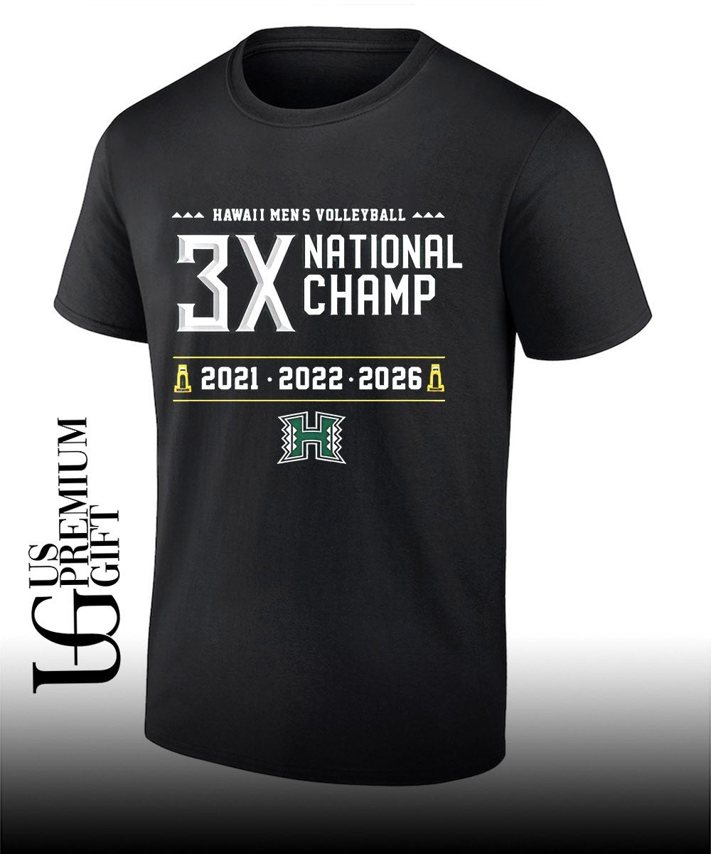 Hawaii Rainbow Warriors Mens Volleyball NCAA 3X National Champions 2026 shirt Unisex T-shirt, Sweatshirt, Hoodie, Long Sleeve Tee - T-Shirt, Sweatshirt, Hoodie