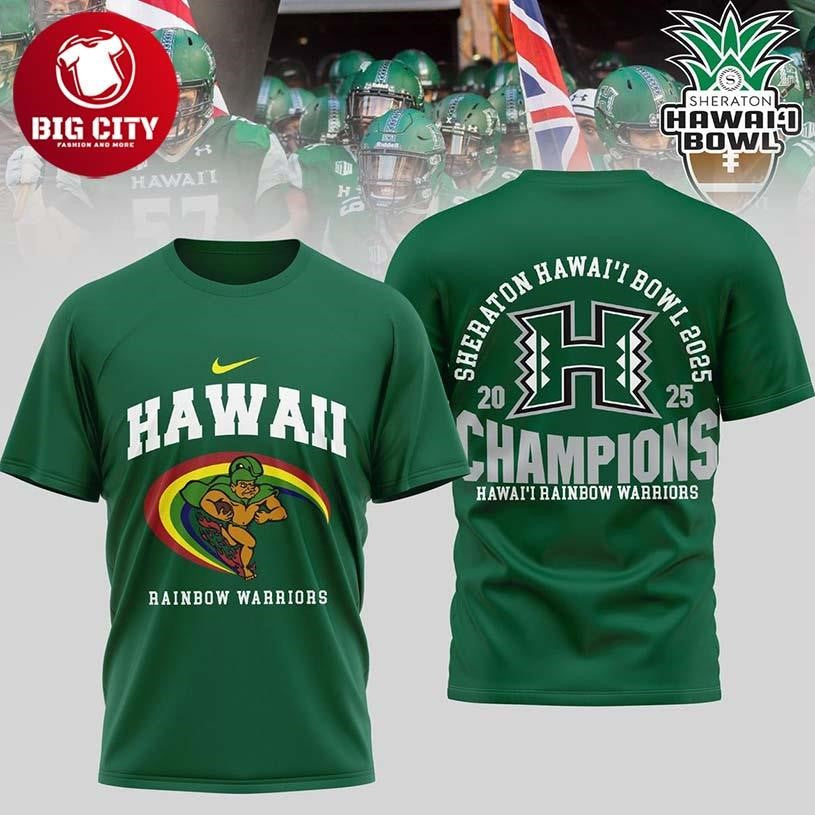 Hawaii Rainbow Warriors NCAA 2025 Hawaii Bowl Champions Two Sided Shirt Unisex T-shirt, Sweatshirt, Hoodie, Long Sleeve Tee - T-Shirt, Sweatshirt, Hoodie