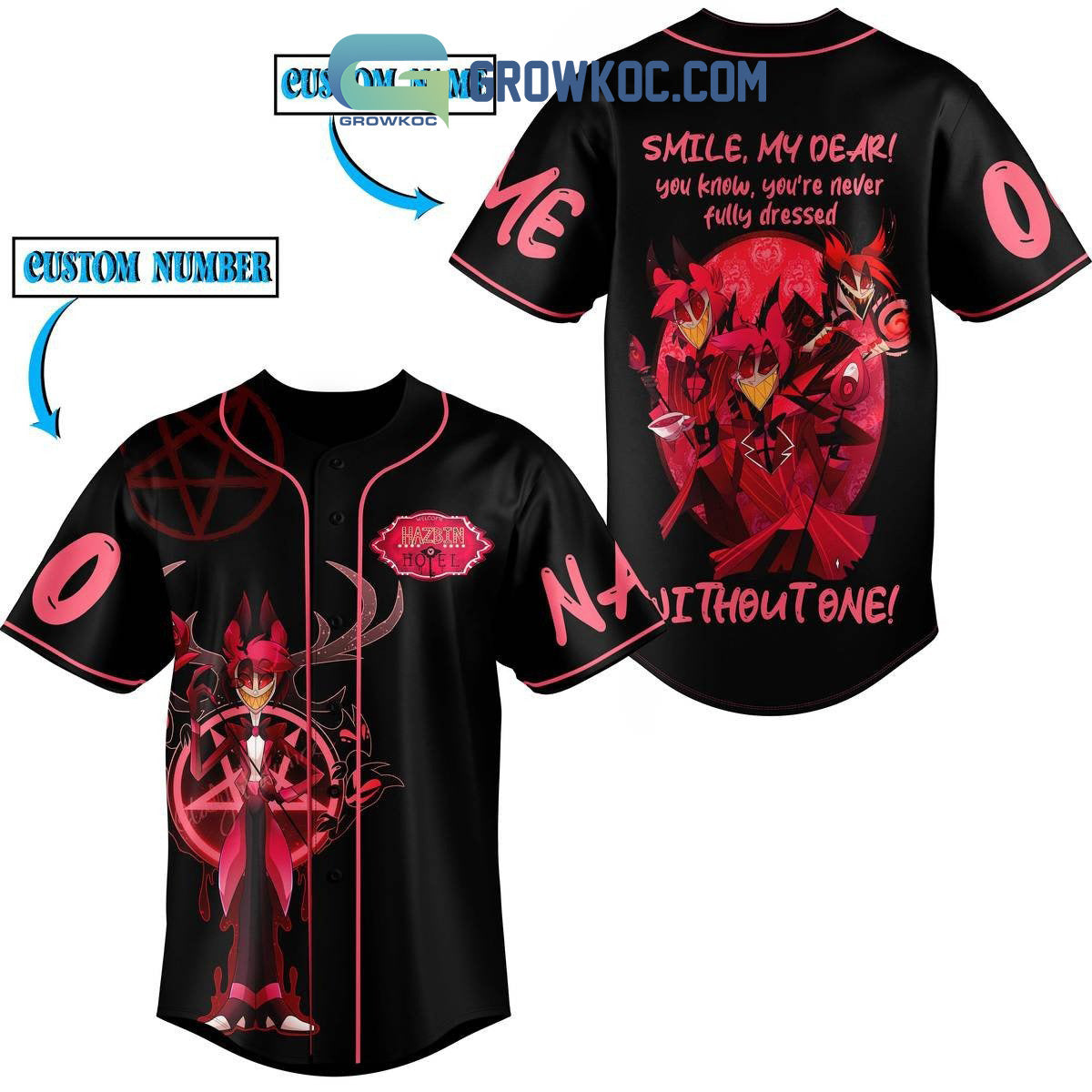 Hazbin Hotel Smile My Dear Personalized Baseball Jersey baseball jersey product view 1