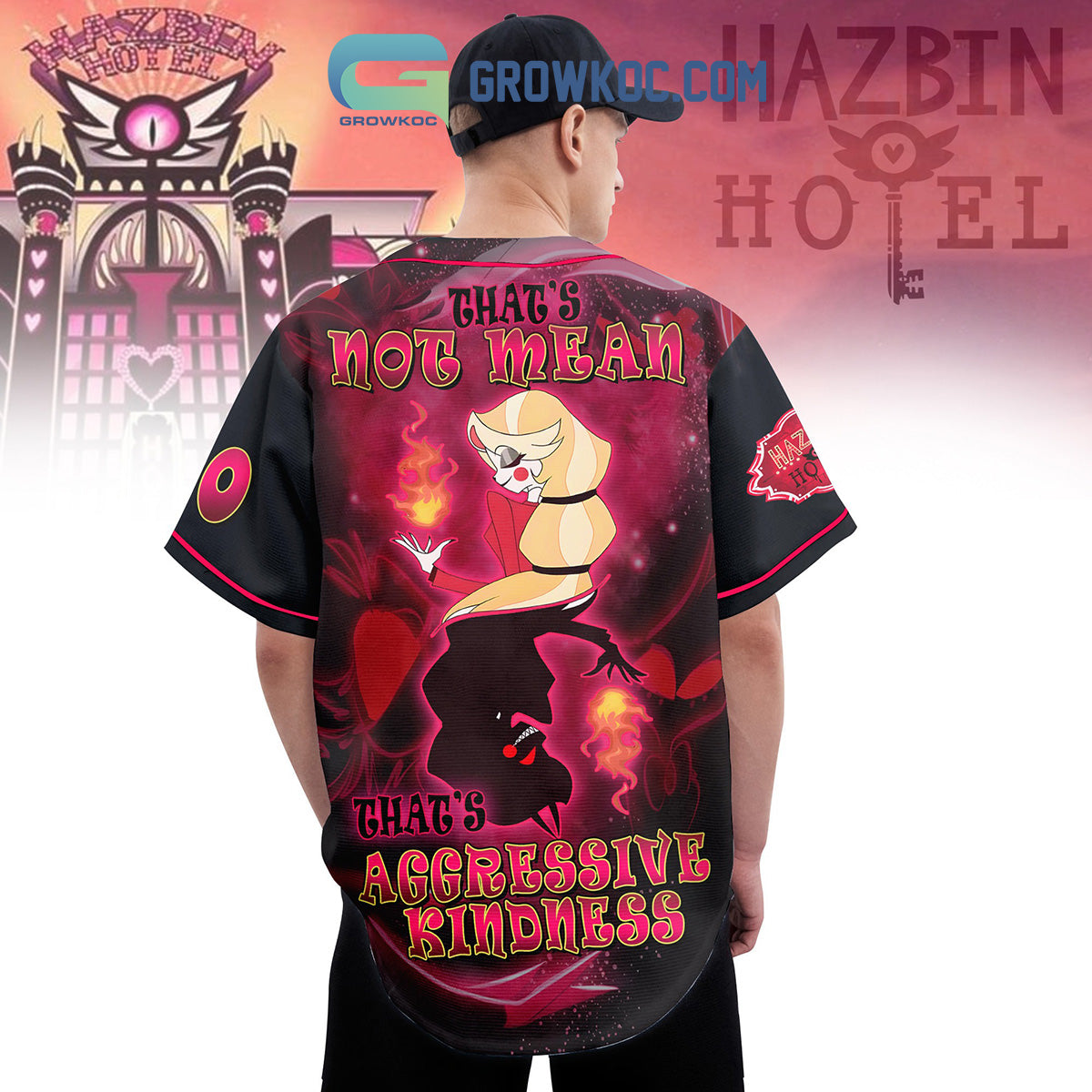 Hazbin Hotel That’s Not Mean That Aggressive Kindness Baseball Jersey baseball jersey product view 2