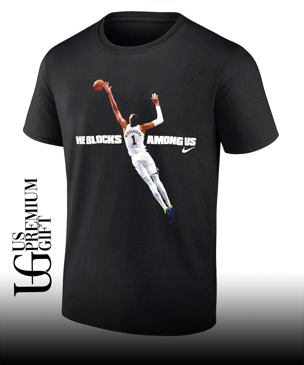 He Blocks Among Us Victor Wembanyama San Antonio Spurs 2026 NBA Defensive Player of the Year shirt - T-Shirt, Sweatshirt, Hoodie