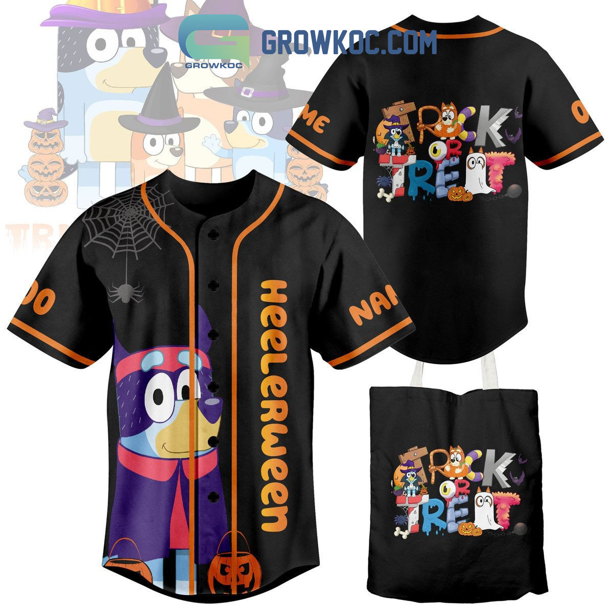 Heelerween Trick Or Treact Bluey Personalized Baseball Jersey baseball jersey product view 1