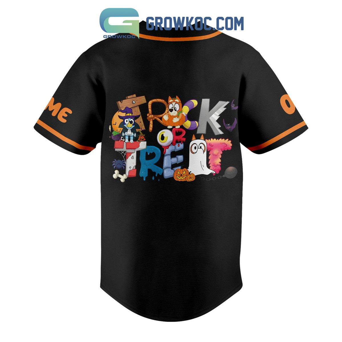 Heelerween Trick Or Treact Bluey Personalized Baseball Jersey baseball jersey product view 3