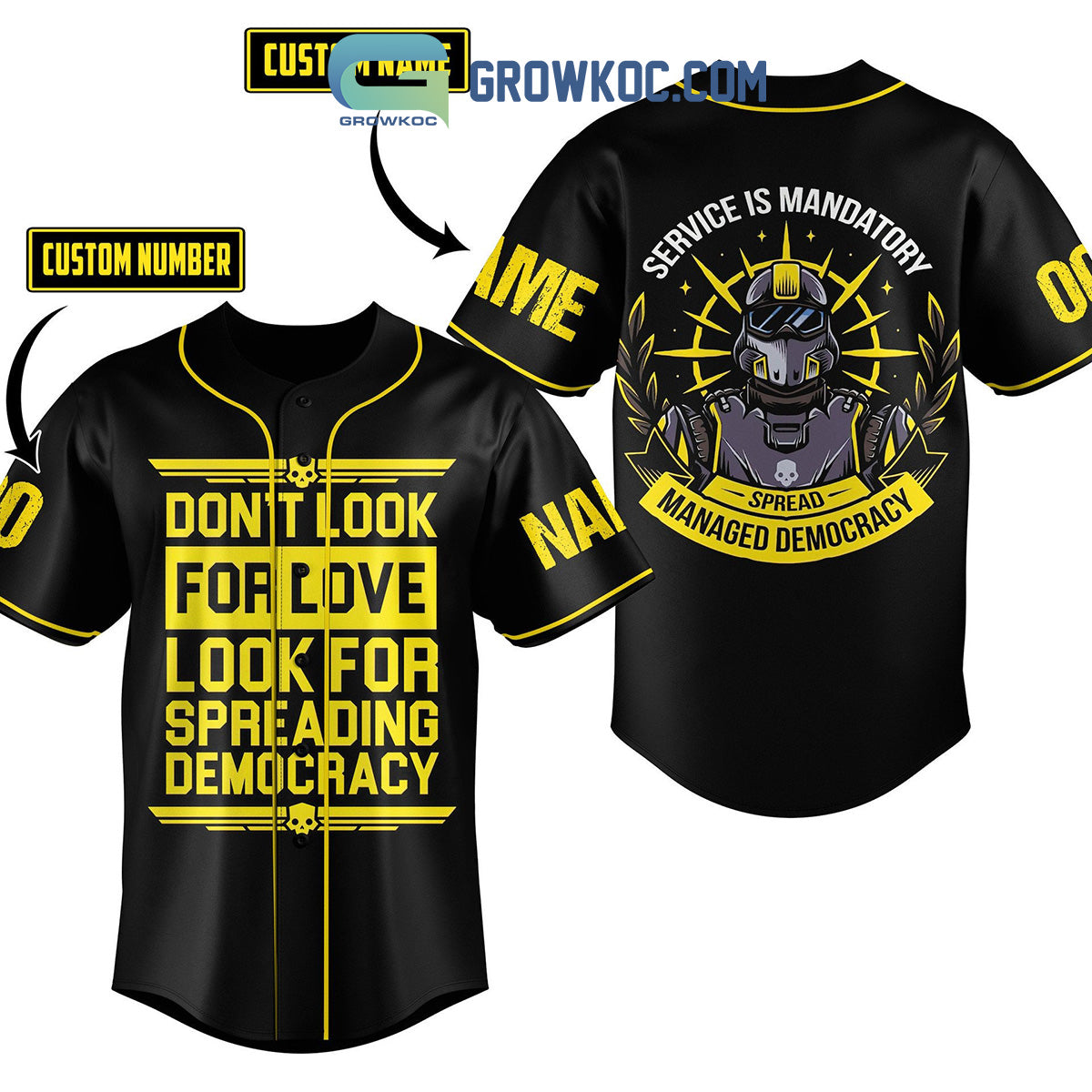 Helldivers Service Is Mandatory Spread Managed Democracy Personalized Baseball Jersey baseball jersey product view 1