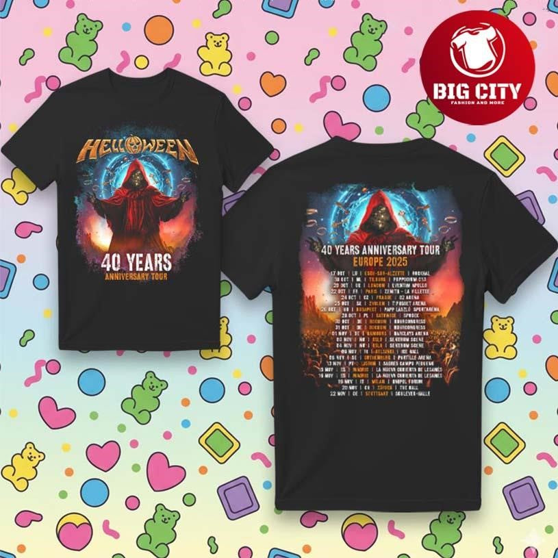 Helloween 40 Years Anniversary Tour 2025 Two Sided Shirt Unisex T-shirt, Sweatshirt, Hoodie, Long Sleeve Tee - T-Shirt, Sweatshirt, Hoodie
