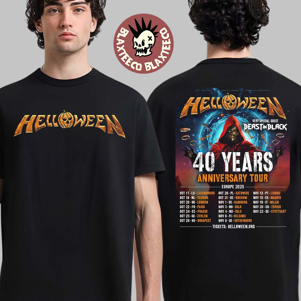 Helloween 40 Years Anniversary Tour Europe 2025 Tour Dates Two Sided T-Shirt Unisex T-shirt, Sweatshirt, Hoodie, Long Sleeve Tee - T-Shirt, Sweatshirt, Hoodie