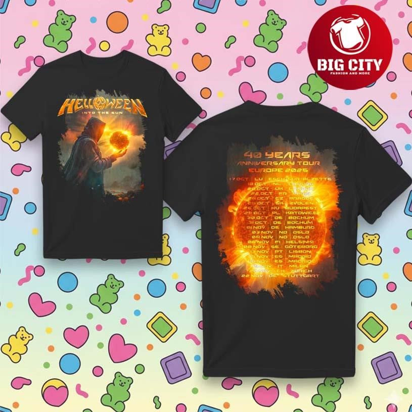 Helloween 40 Years Sun Tour 2025 Two Sided Shirt Unisex T-shirt, Sweatshirt, Hoodie, Long Sleeve Tee - T-Shirt, Sweatshirt, Hoodie