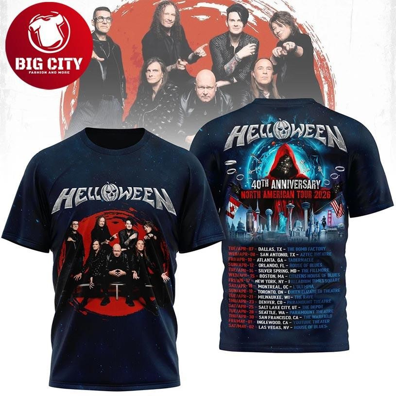 Helloween 40Th Anniversary North American Tour 2026 Two Sided Shirt Unisex T-shirt, Sweatshirt, Hoodie, Long Sleeve Tee - T-Shirt, Sweatshirt, Hoodie