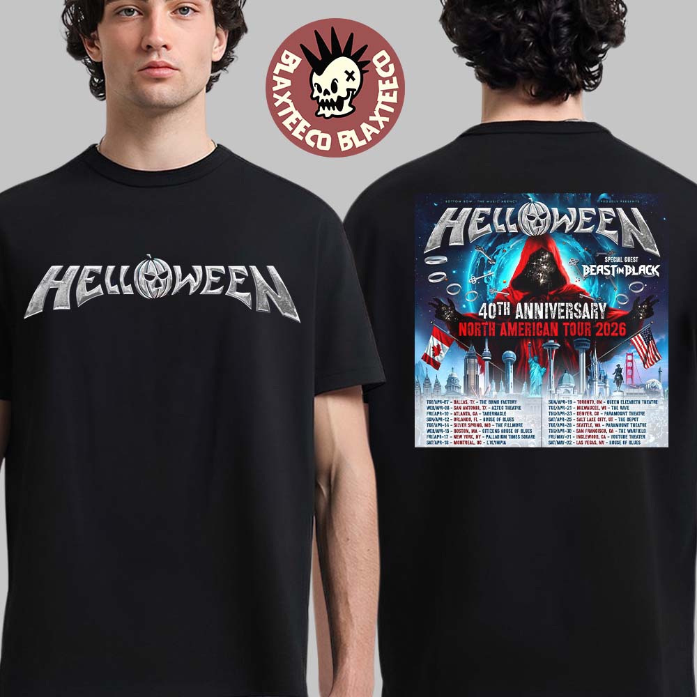 Helloween 40th Anniversary North American Tour 2026 Schedule Dates Two Sided T-Shirt Unisex T-shirt, Sweatshirt, Hoodie, Long Sleeve Tee - T-Shirt, Sweatshirt, Hoodie