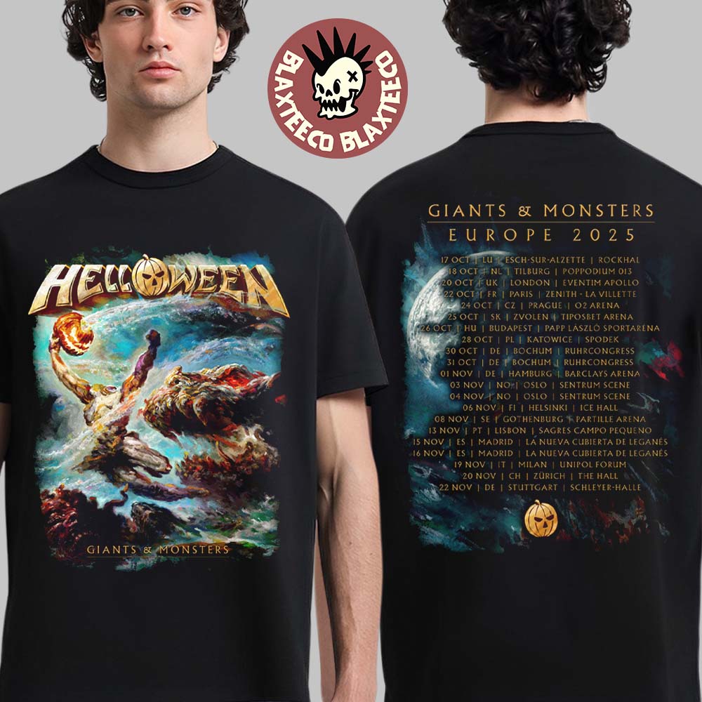 Helloween Giants And Monsters Europe 2025 Tour Two Sided T-Shirt Unisex T-shirt, Sweatshirt, Hoodie, Long Sleeve Tee - T-Shirt, Sweatshirt, Hoodie