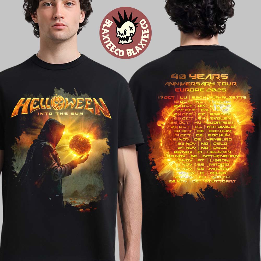 Helloween Into The Sun Europe 2025 Tour T-Shirt Unisex T-shirt, Sweatshirt, Hoodie, Long Sleeve Tee - T-Shirt, Sweatshirt, Hoodie