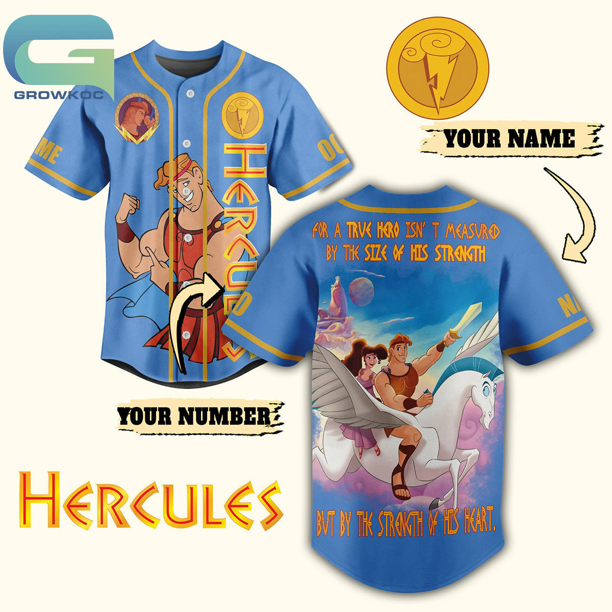 Hercules A True Hero Is Measured By The Strength Of His Heart Personalized Baseball Jersey baseball jersey product view 1