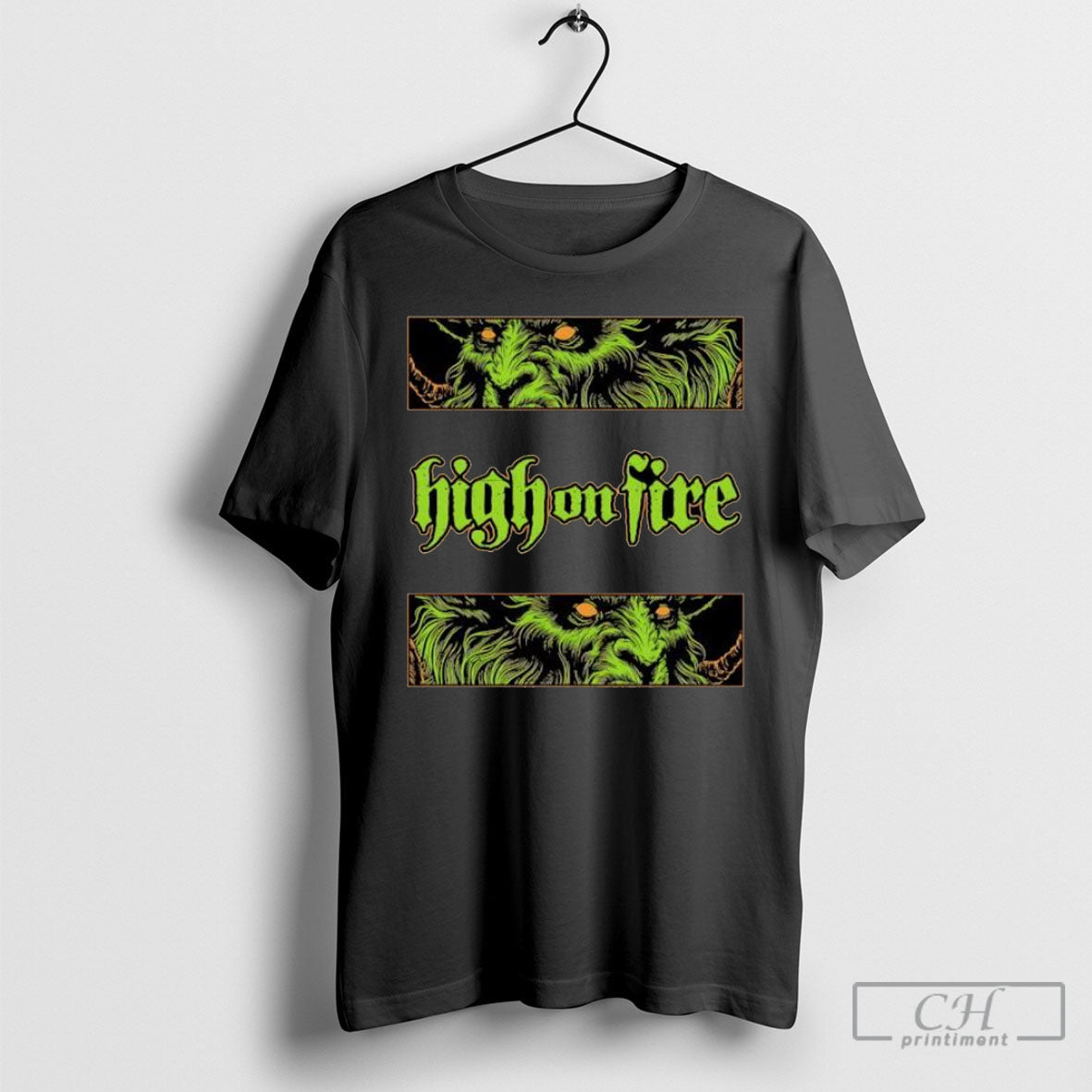 High On Fire Demonic Green Ram Monster Head Shirt Tee Unisex T-shirt, Sweatshirt, Hoodie, Long Sleeve Tee - T-Shirt, Sweatshirt, Hoodie