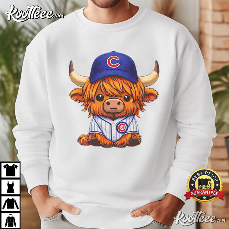 Highland Cow In Cubs Baseball Jersey Cute Mascot T-Shirt baseball jersey product view 3