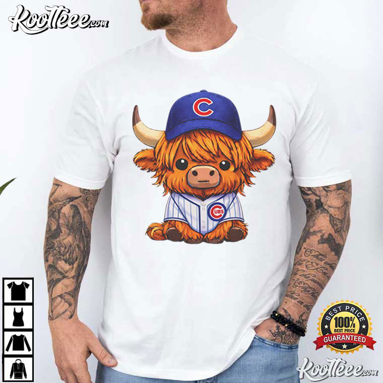 Highland Cow In Cubs Baseball Jersey Cute Mascot T-Shirt baseball jersey product view 1