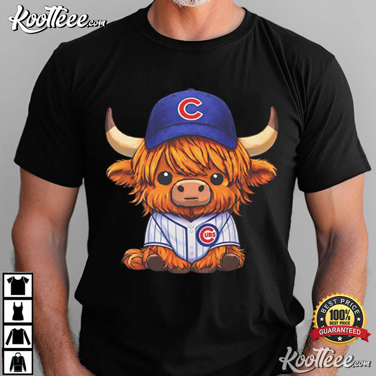 Highland Cow In Cubs Baseball Jersey Cute Mascot T-Shirt baseball jersey product view 4