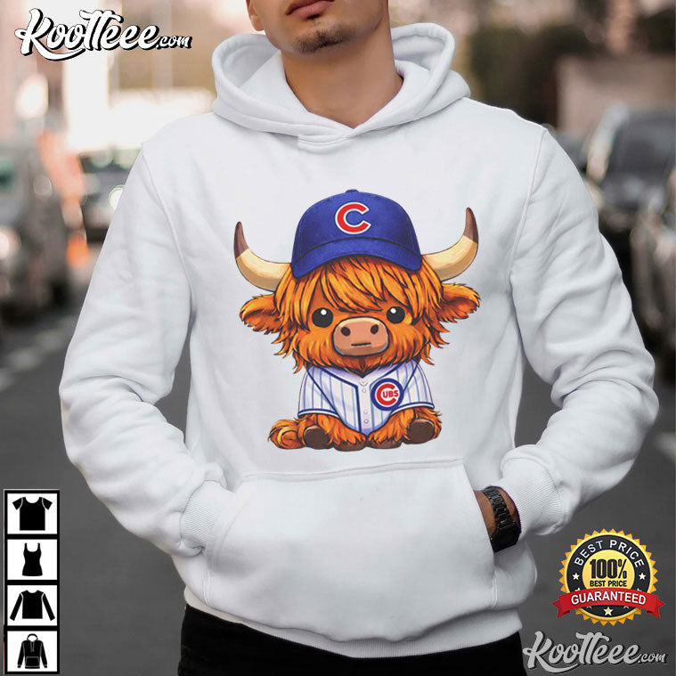 Highland Cow In Cubs Baseball Jersey Cute Mascot T-Shirt baseball jersey product view 2